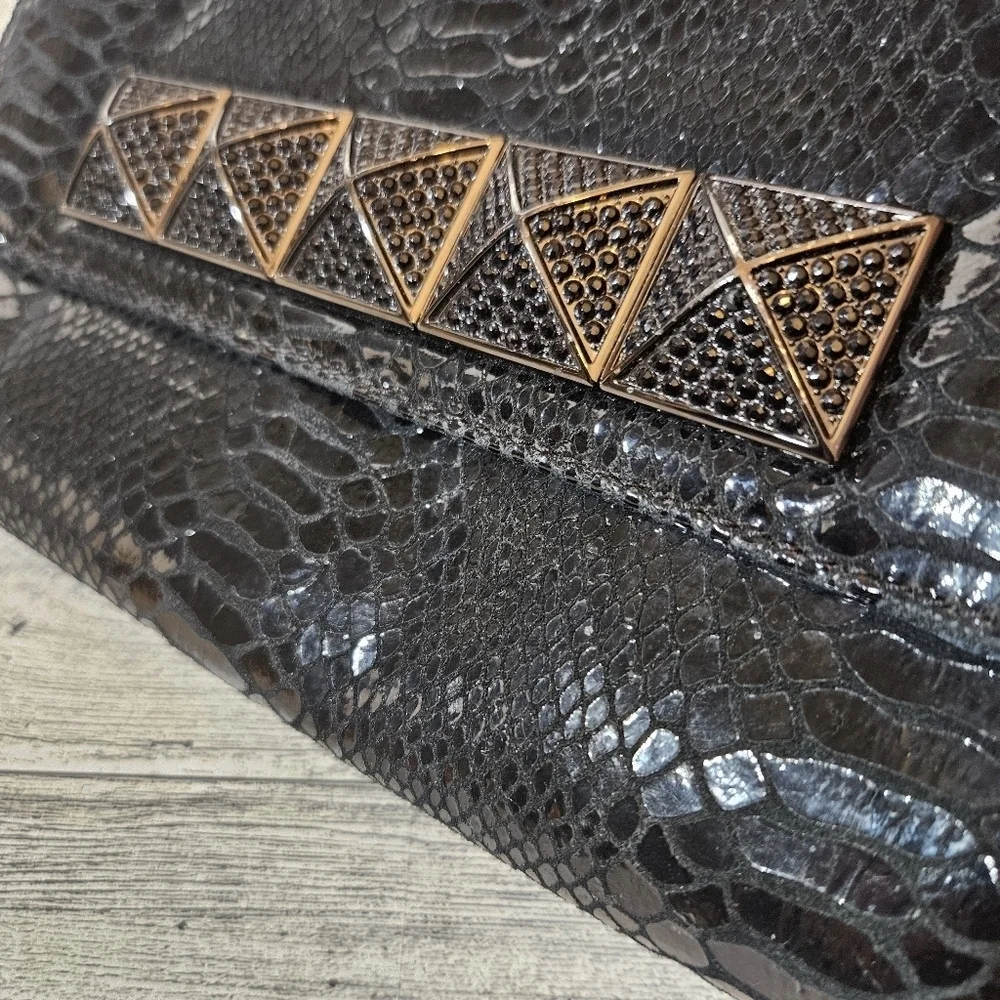 Michael Kors Metallic Black Python Effect Leather Flap Clutch Bag *Missing Strap